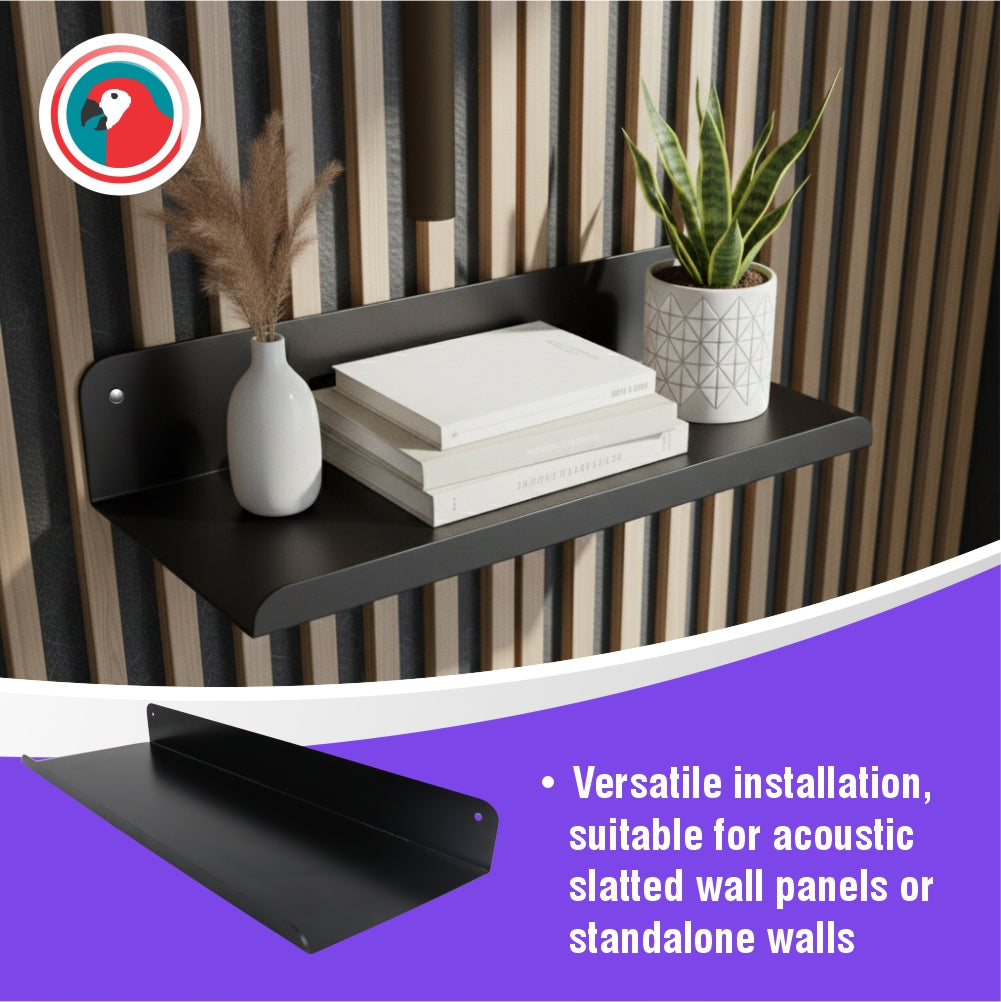 Slatted Panel Steel Shelf 1200mm Black Architectural Wall Shelf