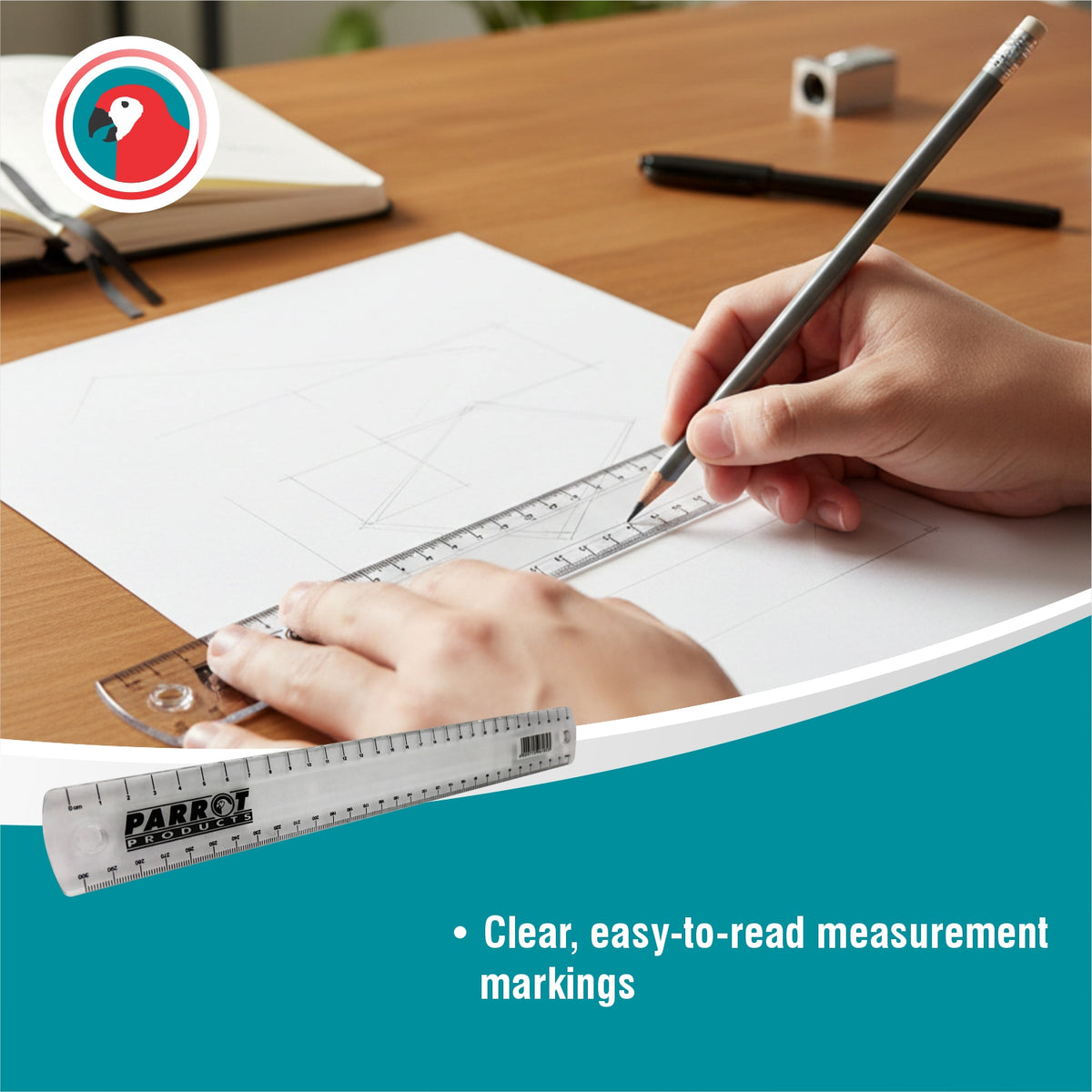 Plastic Ruler 30cm Clear Metric Measuring Ruler