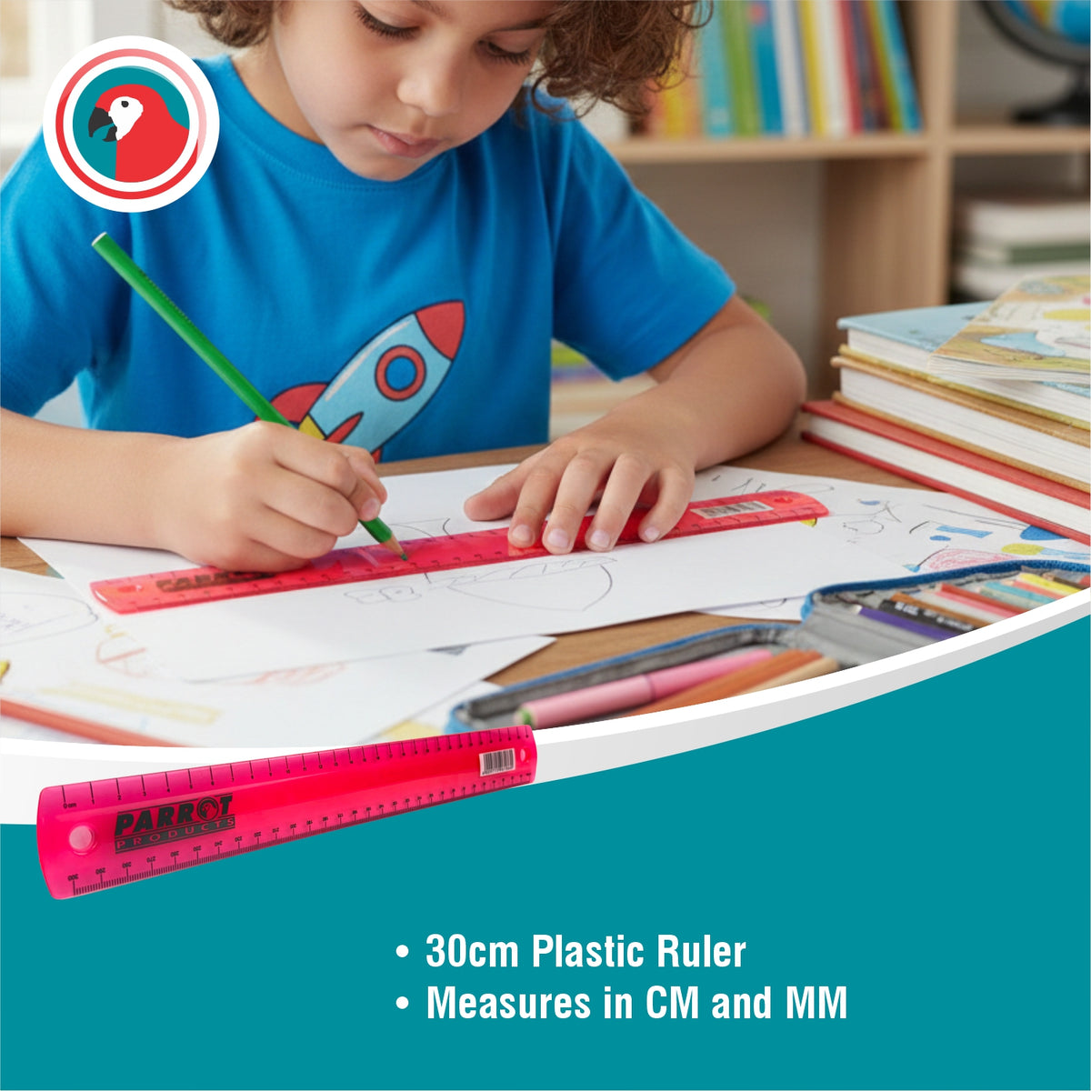 Plastic Ruler 30cm Pink Metric Measuring Ruler