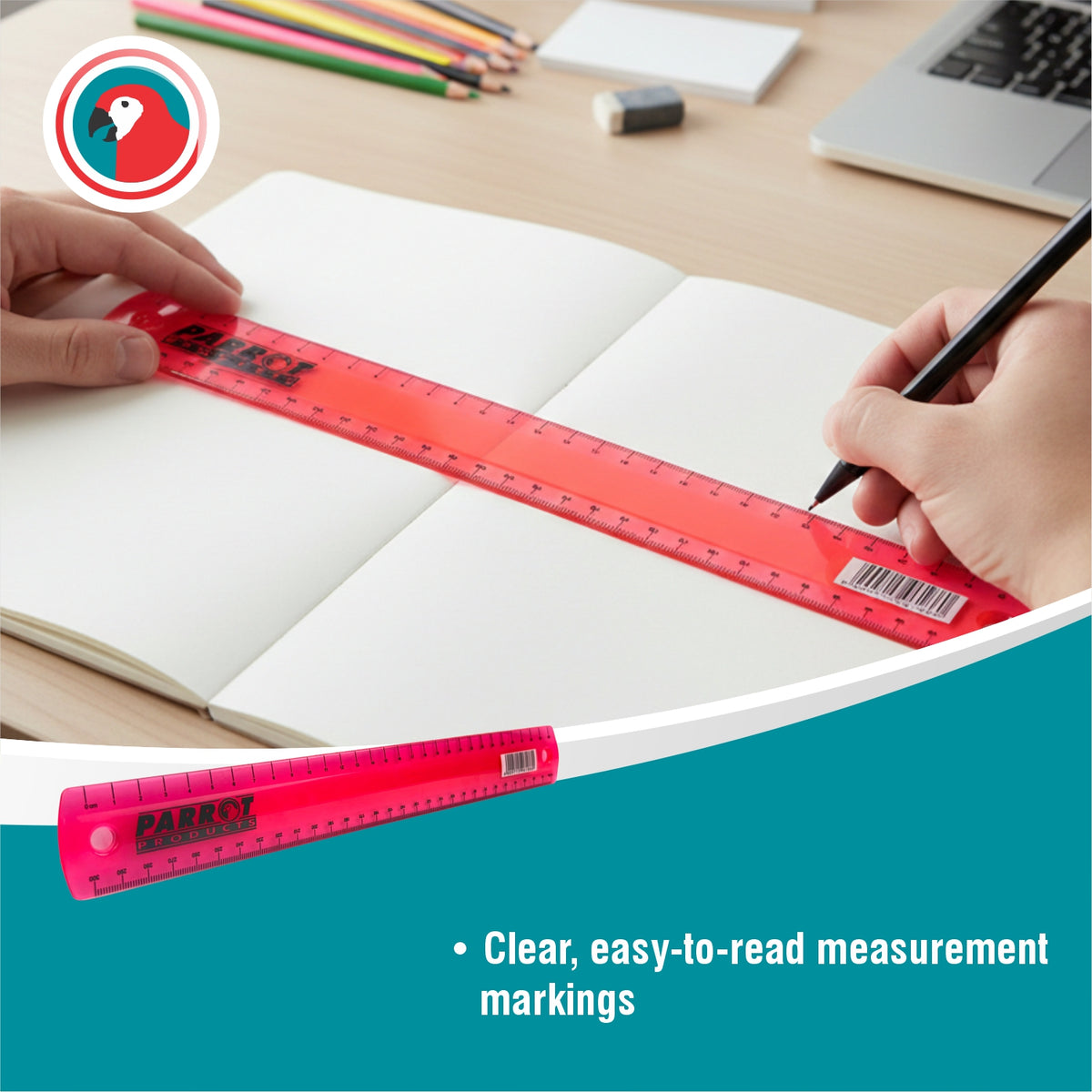 Plastic Ruler 30cm Pink Metric Measuring Ruler