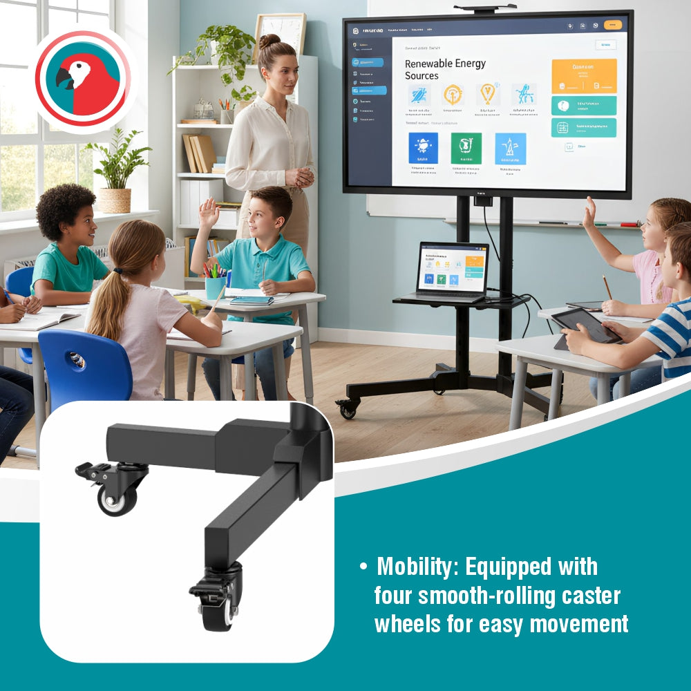 Mobile TV Stand for 32"65" Screens with Adjustable Height & AV Shelf