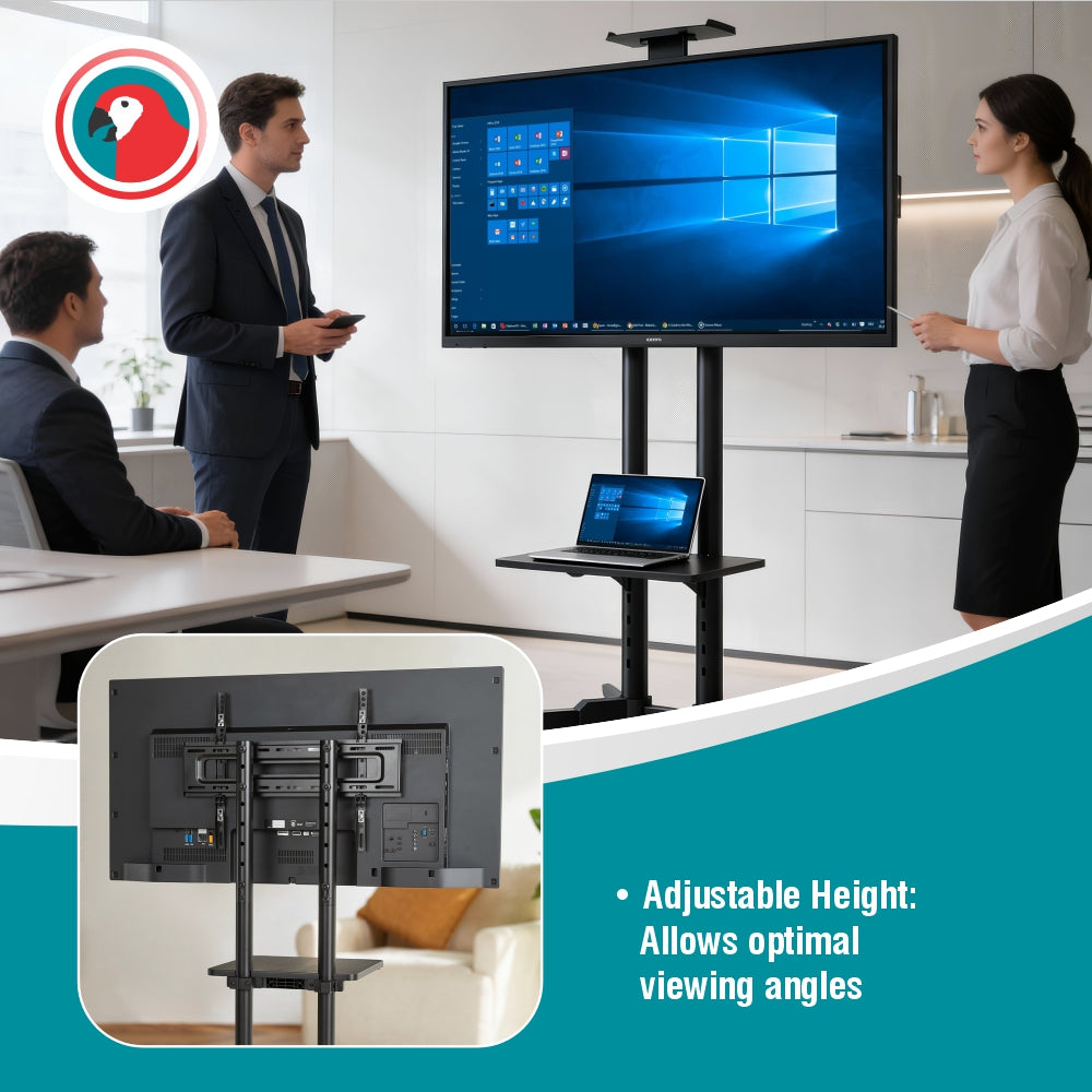 Mobile TV Stand for 32"65" Screens with Adjustable Height & AV Shelf