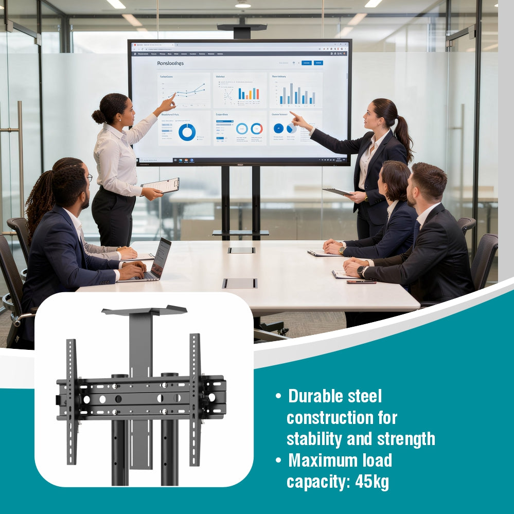 Mobile TV Stand for 32"65" Screens with Adjustable Height & AV Shelf
