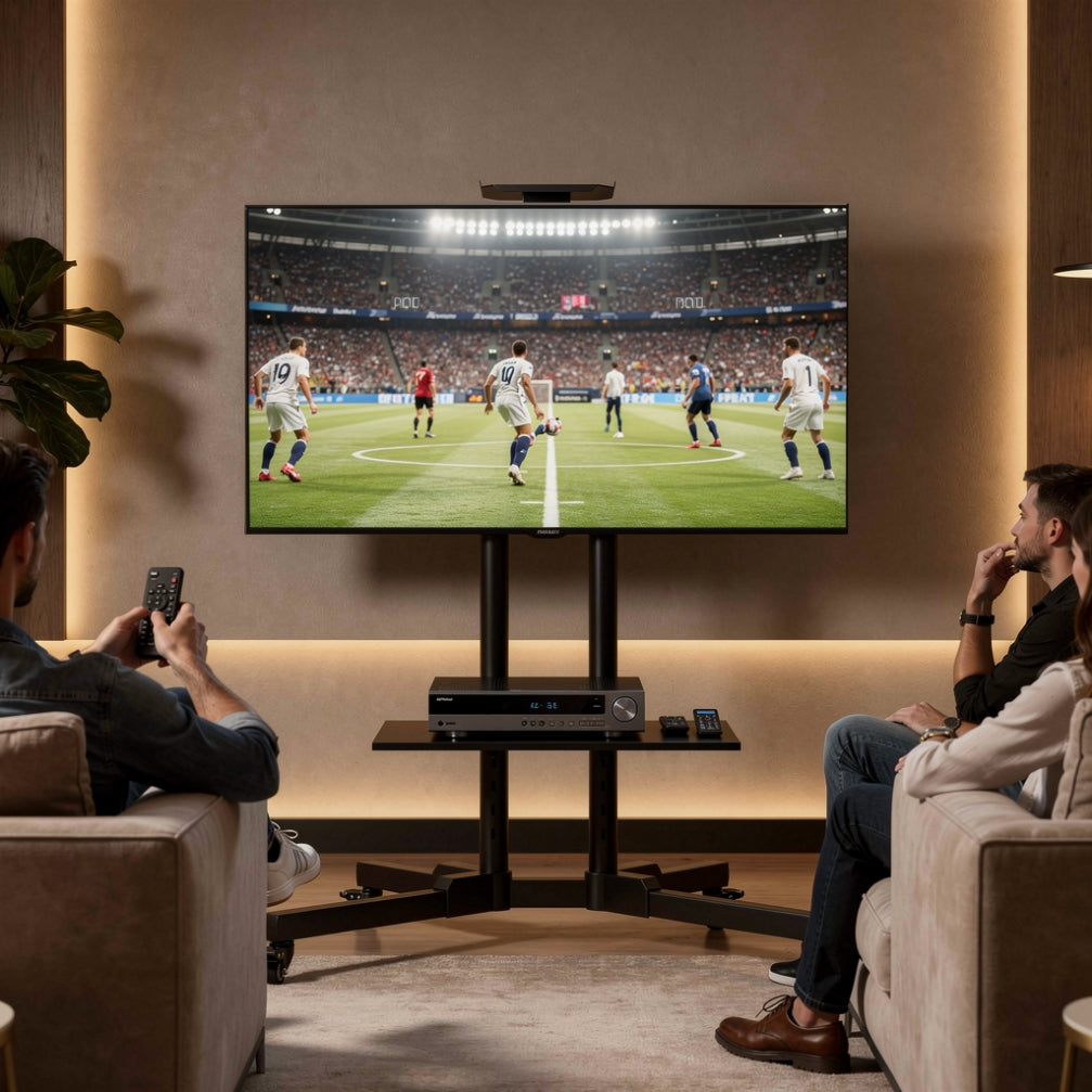 Mobile TV Stand for 32"65" Screens with Adjustable Height & AV Shelf