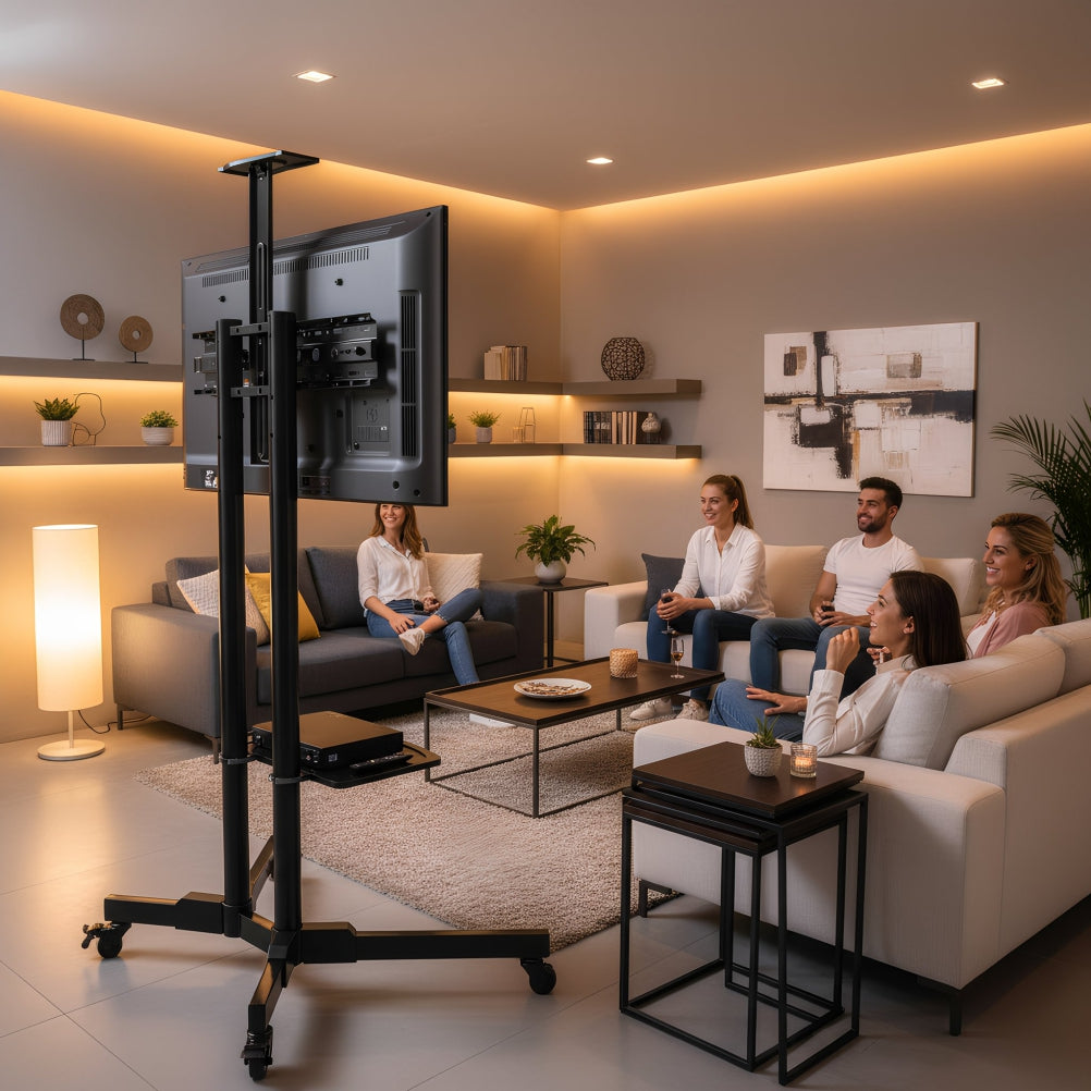 Mobile TV Stand for 32"65" Screens with Adjustable Height & AV Shelf