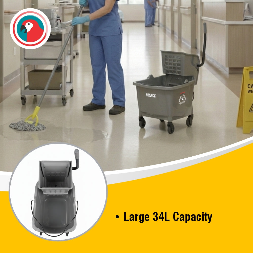 Janitorial Mop Wringer Trolley 34L Commercial Cleaning Bucket