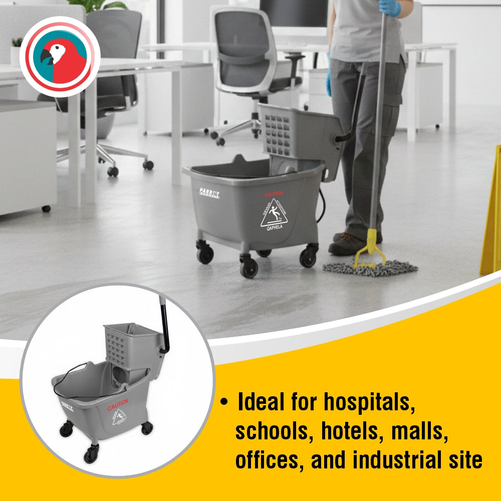 Janitorial Mop Wringer Trolley 34L Commercial Cleaning Bucket