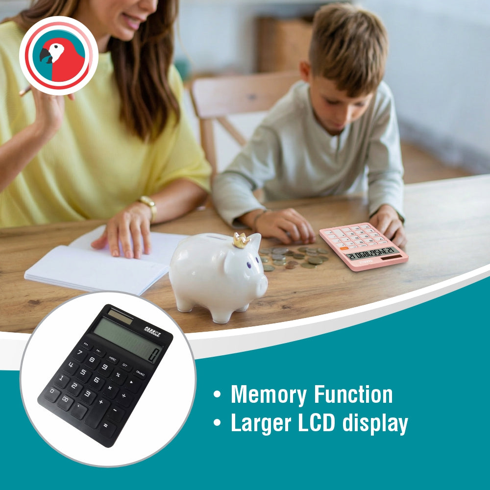 12-Digit Desktop Calculator Black Dual Power