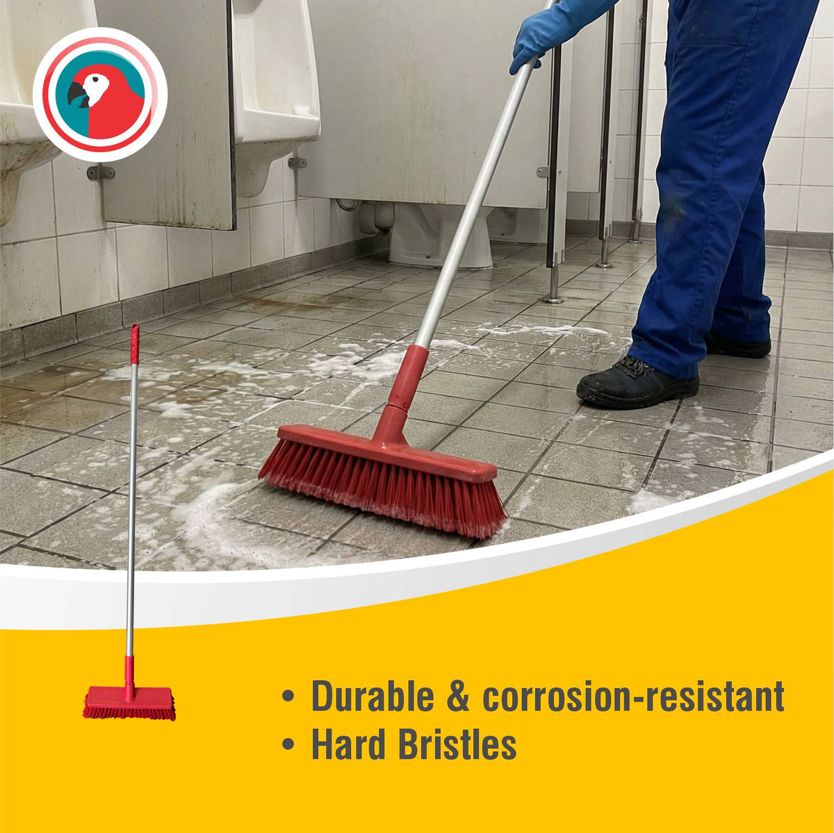 HACCP Hard Bristle Broom Red Commercial Cleaning Broom
