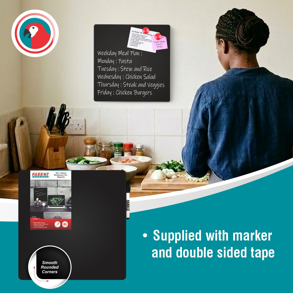 Parrot Products Magnetic Whiteboard Tile (355*355mm - Black)