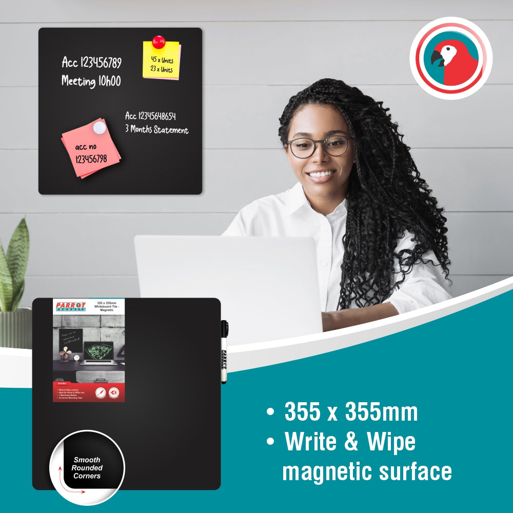 Parrot Products Magnetic Whiteboard Tile (355*355mm - Black)