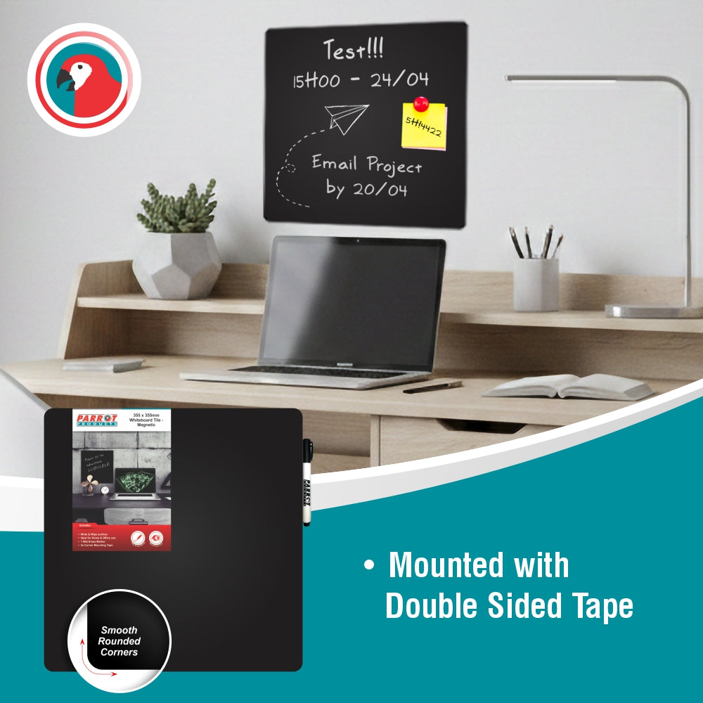 Parrot Products Magnetic Whiteboard Tile (355*355mm - Black)