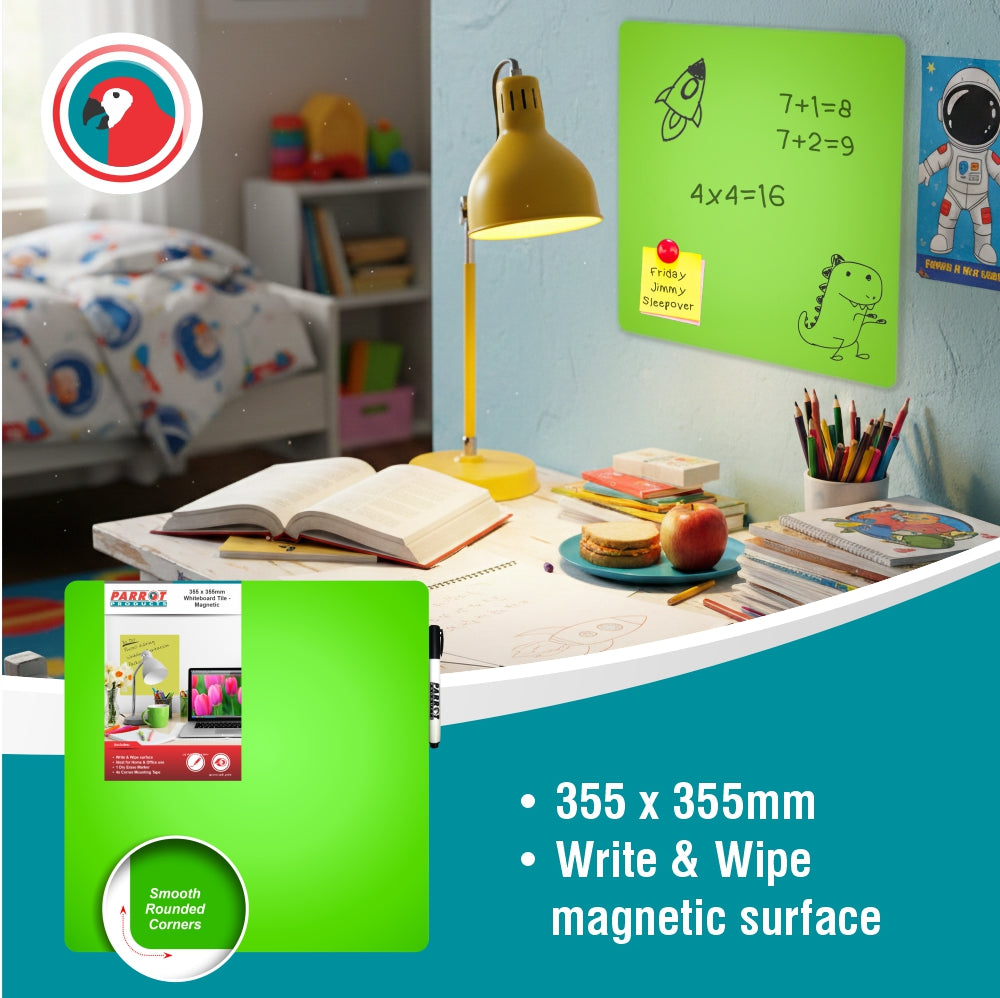 Parrot Products Magnetic Whiteboard Tile (355*355mm - Green)