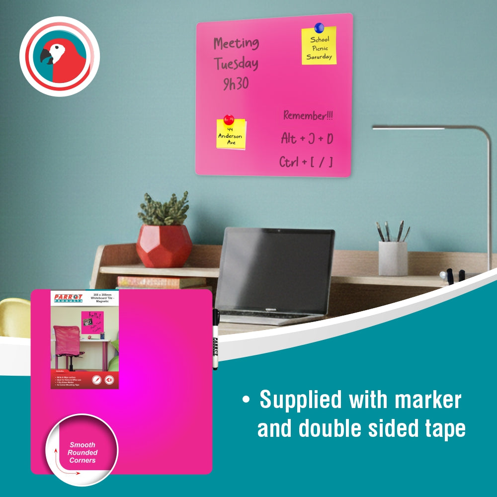 Parrot Products Magnetic Whiteboard Tile (355*355mm - Pink)