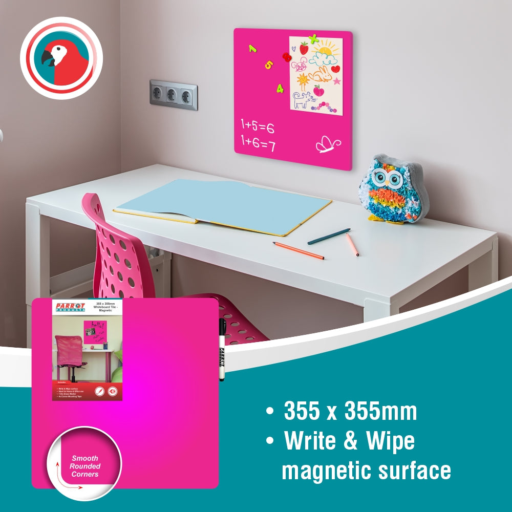 Parrot Products Magnetic Whiteboard Tile (355*355mm - Pink)