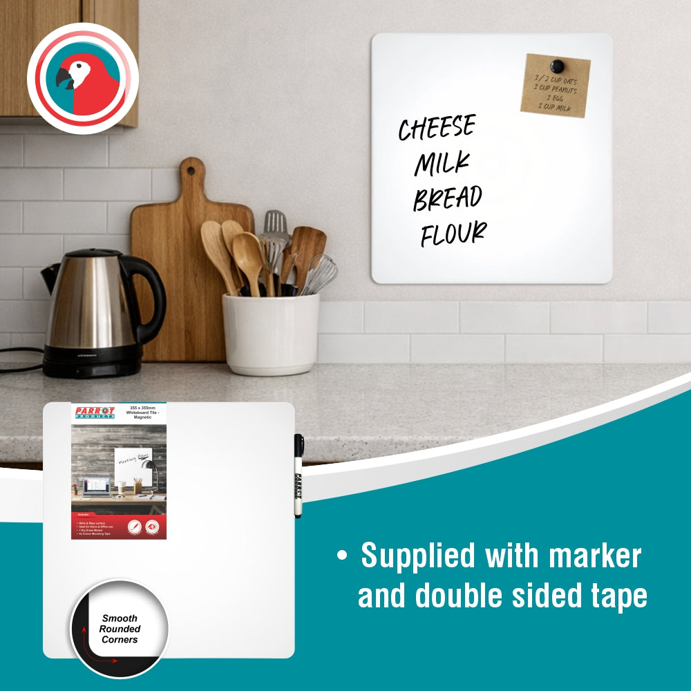 Parrot Products Magnetic Whiteboard Tile (355*355mm - White)
