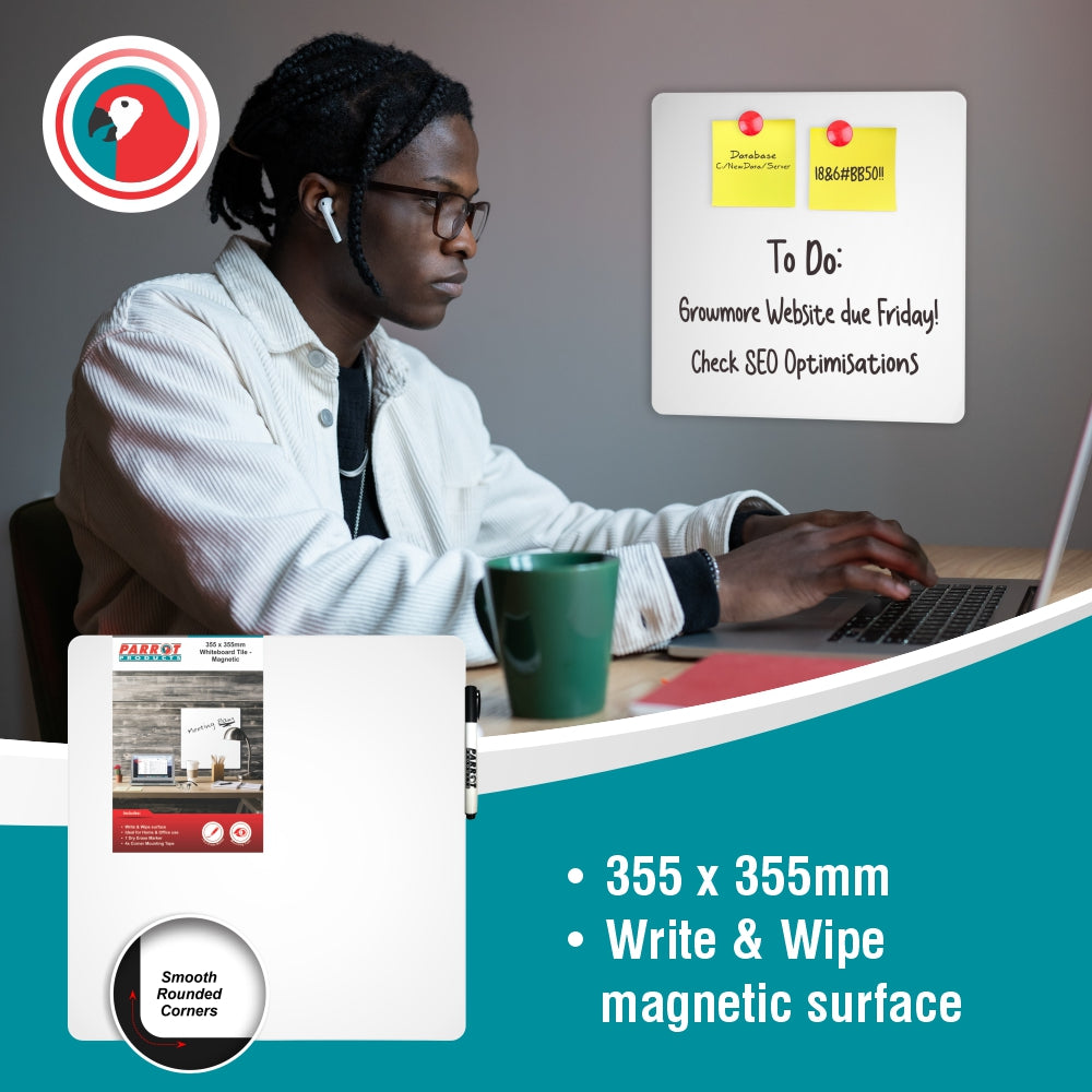 Parrot Products Magnetic Whiteboard Tile (355*355mm - White)