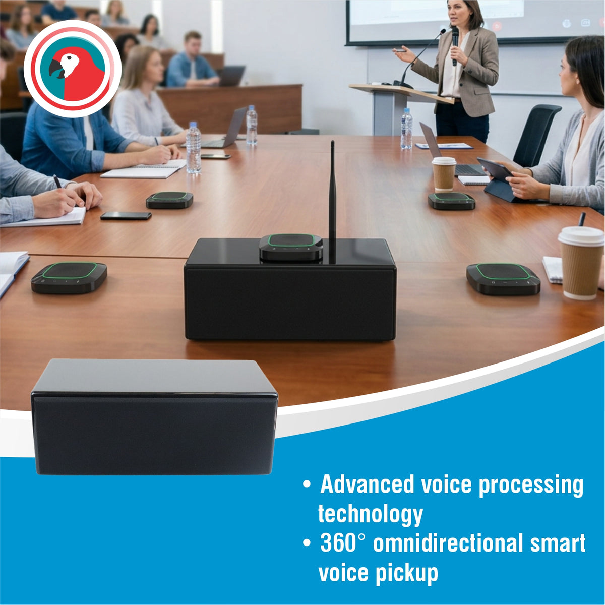 Wireless Audio Conferencing System with 4 Microphones, Processor & Loudspeaker