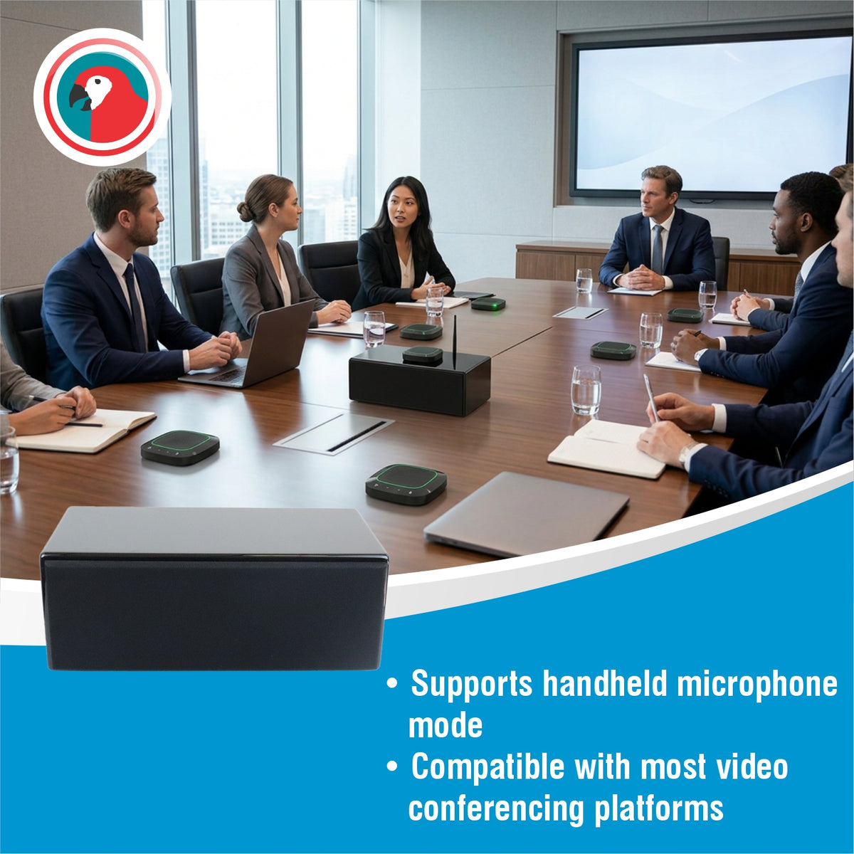 Wireless Audio Conferencing System with 4 Microphones, Processor & Loudspeaker