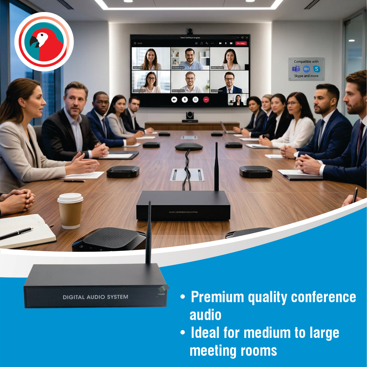Wireless Audio Conferencing System with 4 Microphones & Processor