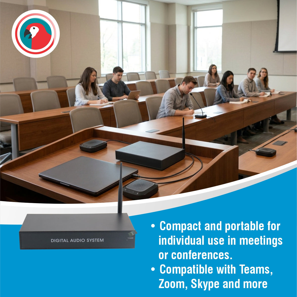 Wireless Audio Conferencing System with 4 Microphones & Processor