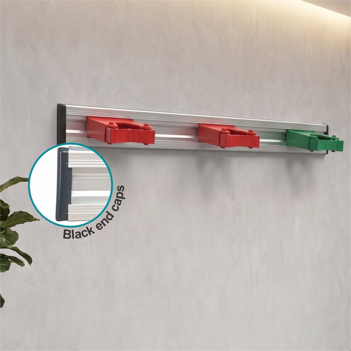 Janitorial Wall Rail 90cm (With Black End Clips)