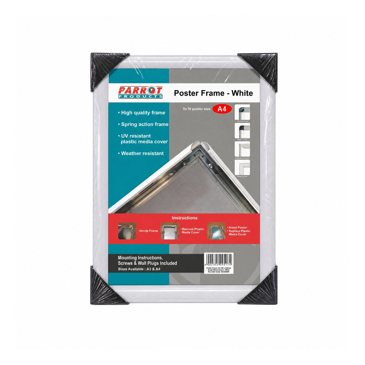 Poster Frame A4 330*240mm Single Mitred Econo White