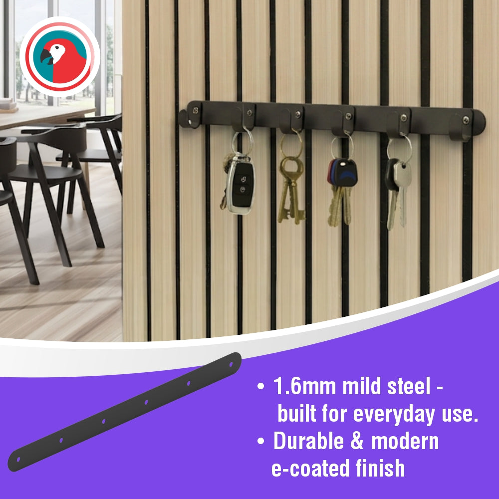 Slatted Panel Multi-Hook Bracket Black Steel Wall Hook Rail