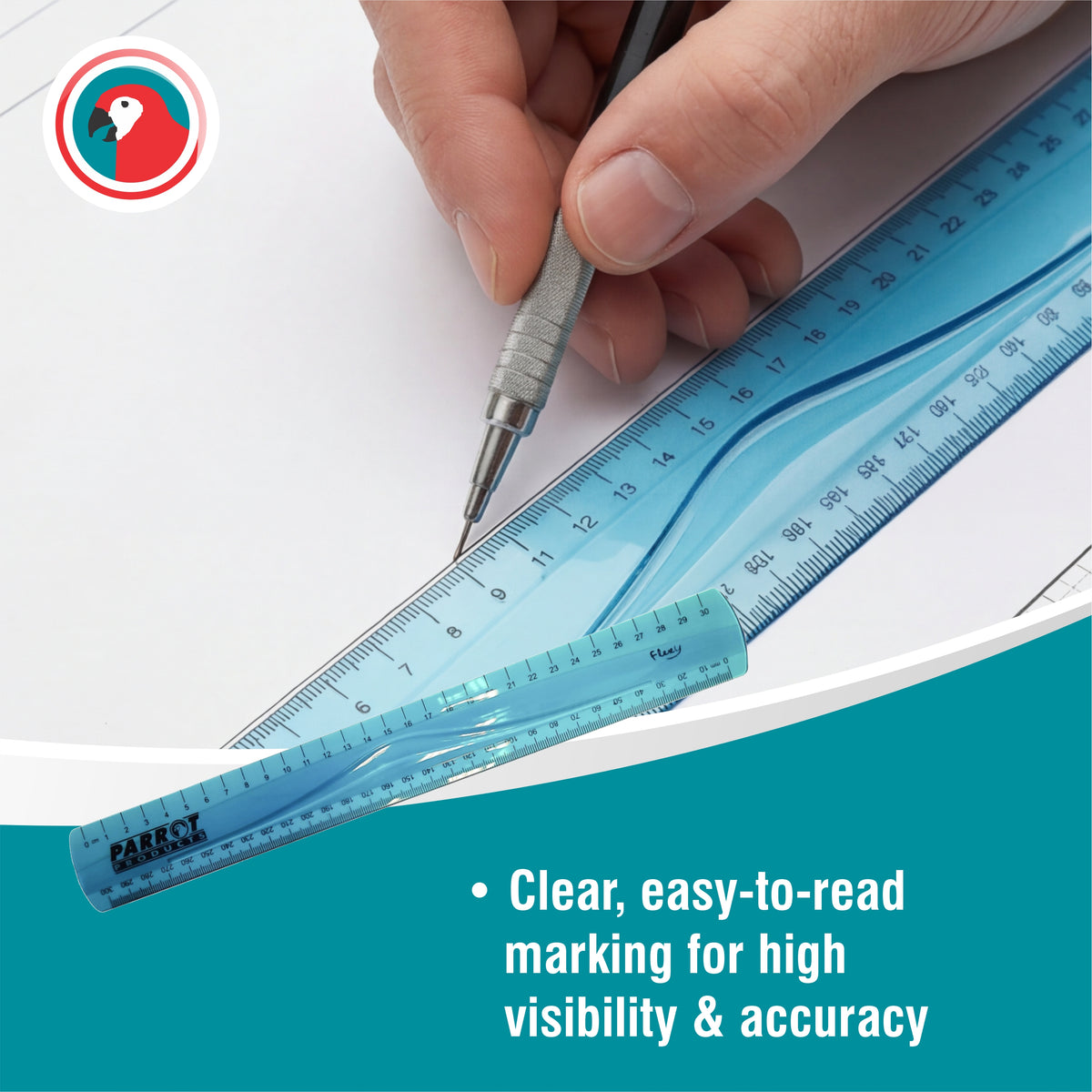 Parrot Flexible Ruler 30cm Blue