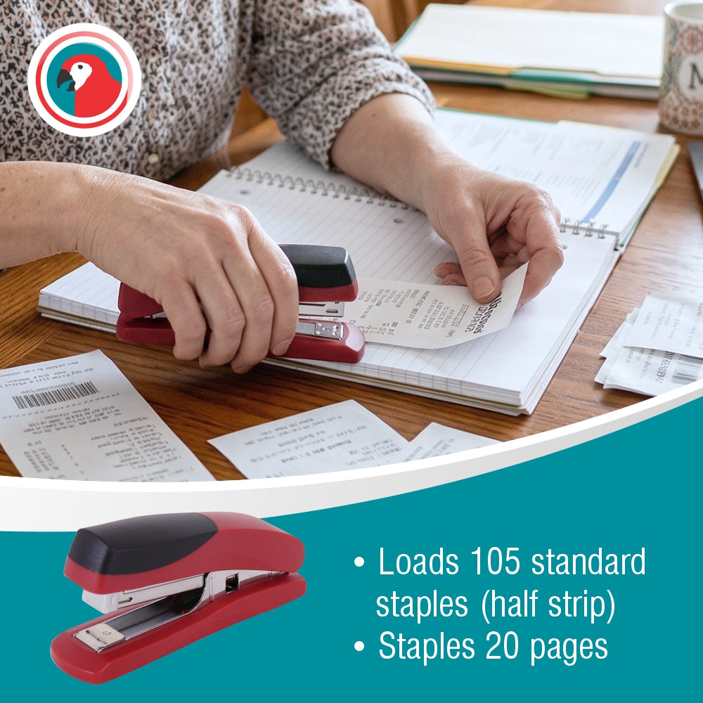 Plastic Medium Desktop Staplers 105*(24/6 26/6) - Red 20 Pages