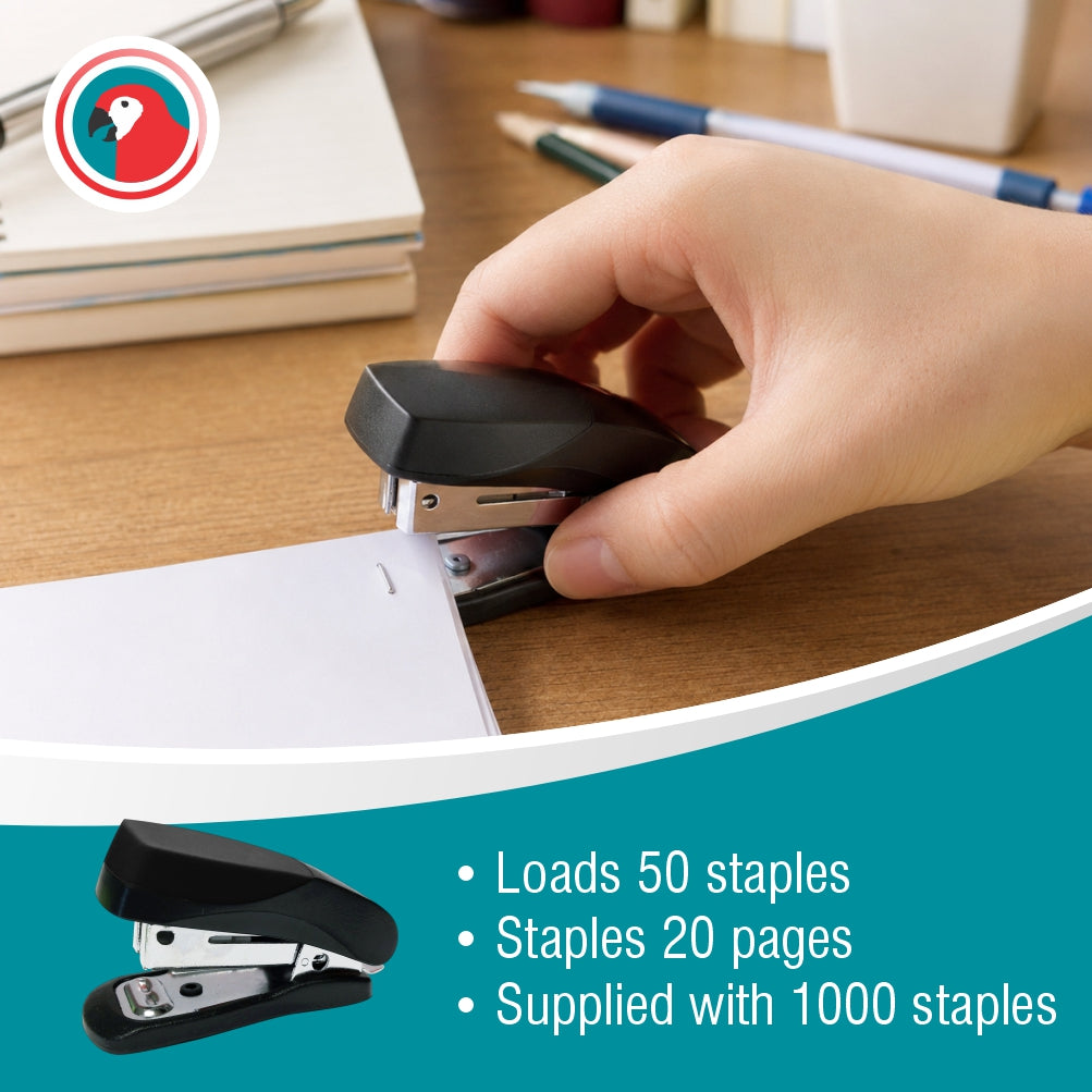 Plastic Mini Stapler (Black) and Staples (1000*26/6)