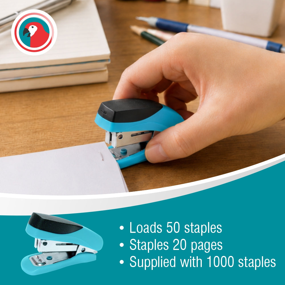 STAPLER PLASTIC MINI BLUE + STAPLES (1000x26/6)