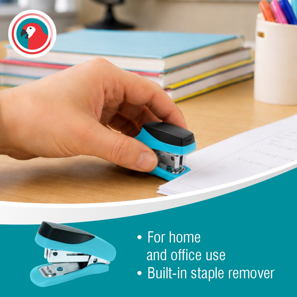 STAPLER PLASTIC MINI BLUE + STAPLES (1000x26/6)