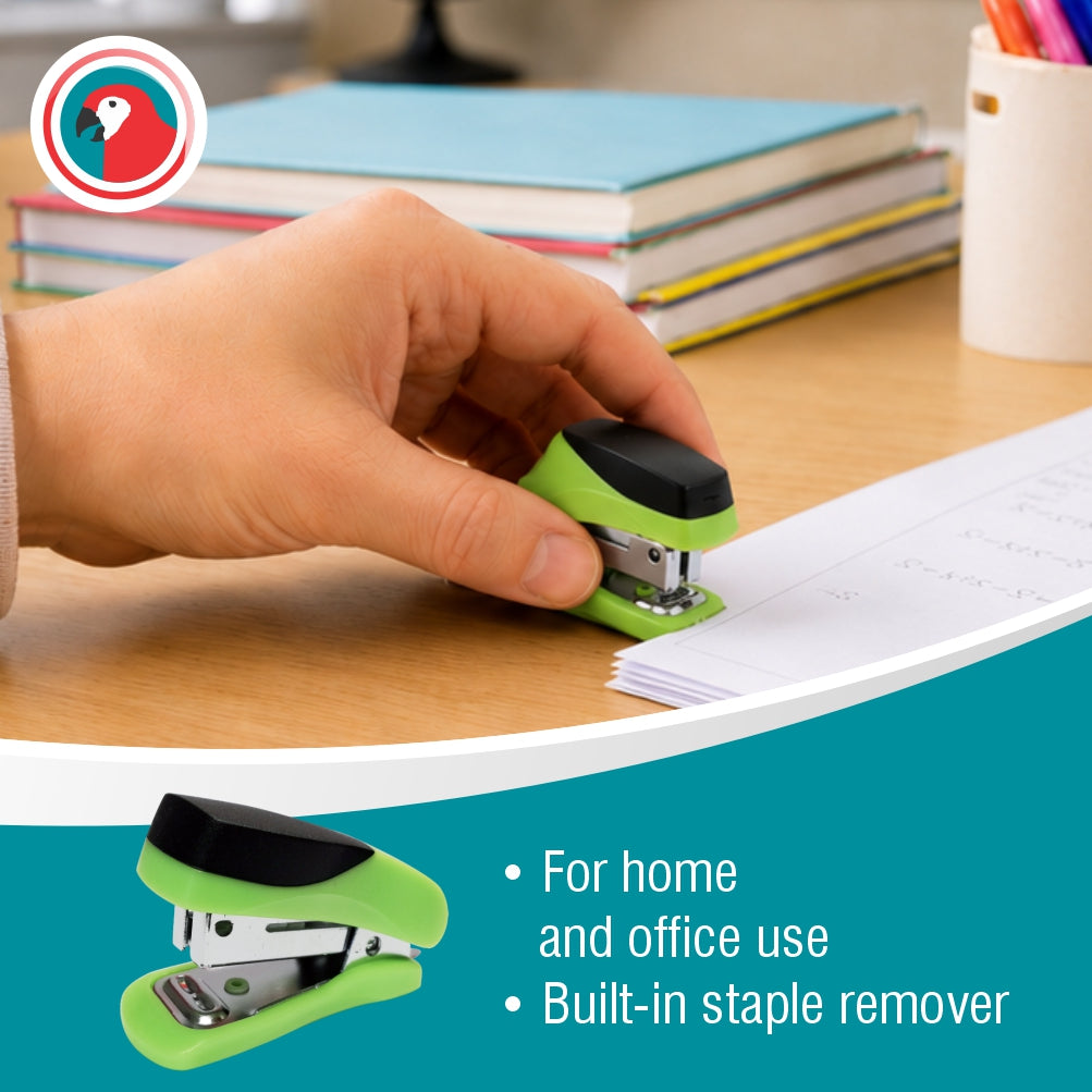 STAPLER PLASTIC MINI GREEN + STAPLES (1000x26/6)