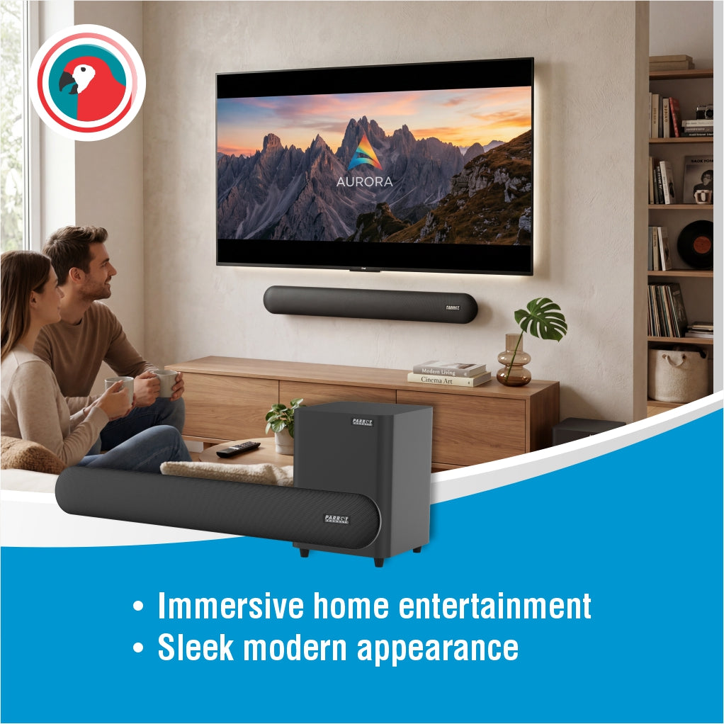 Parrot Speaker Sound Bar + 5.25 Inch Wireless Sub Incl Wall Bracket
