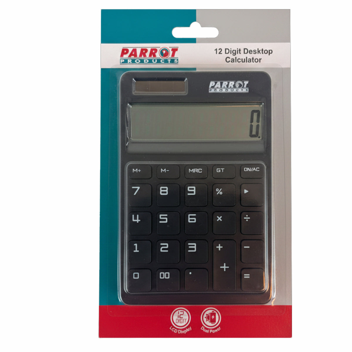 12-Digit Desktop Calculator Black Dual Power