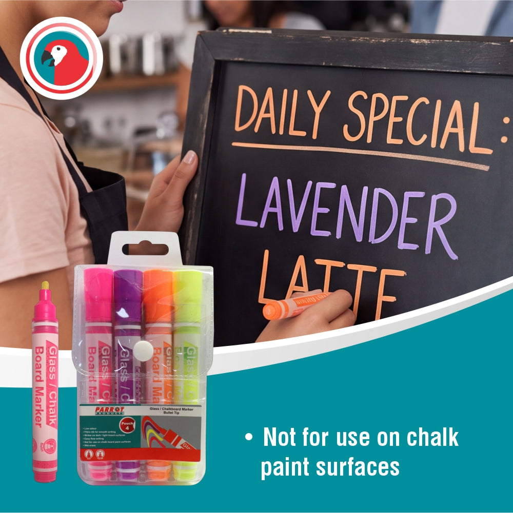 Glass/Chalkboard Markers Pouch 4 (Pink, Purple, Orange, Yellow)