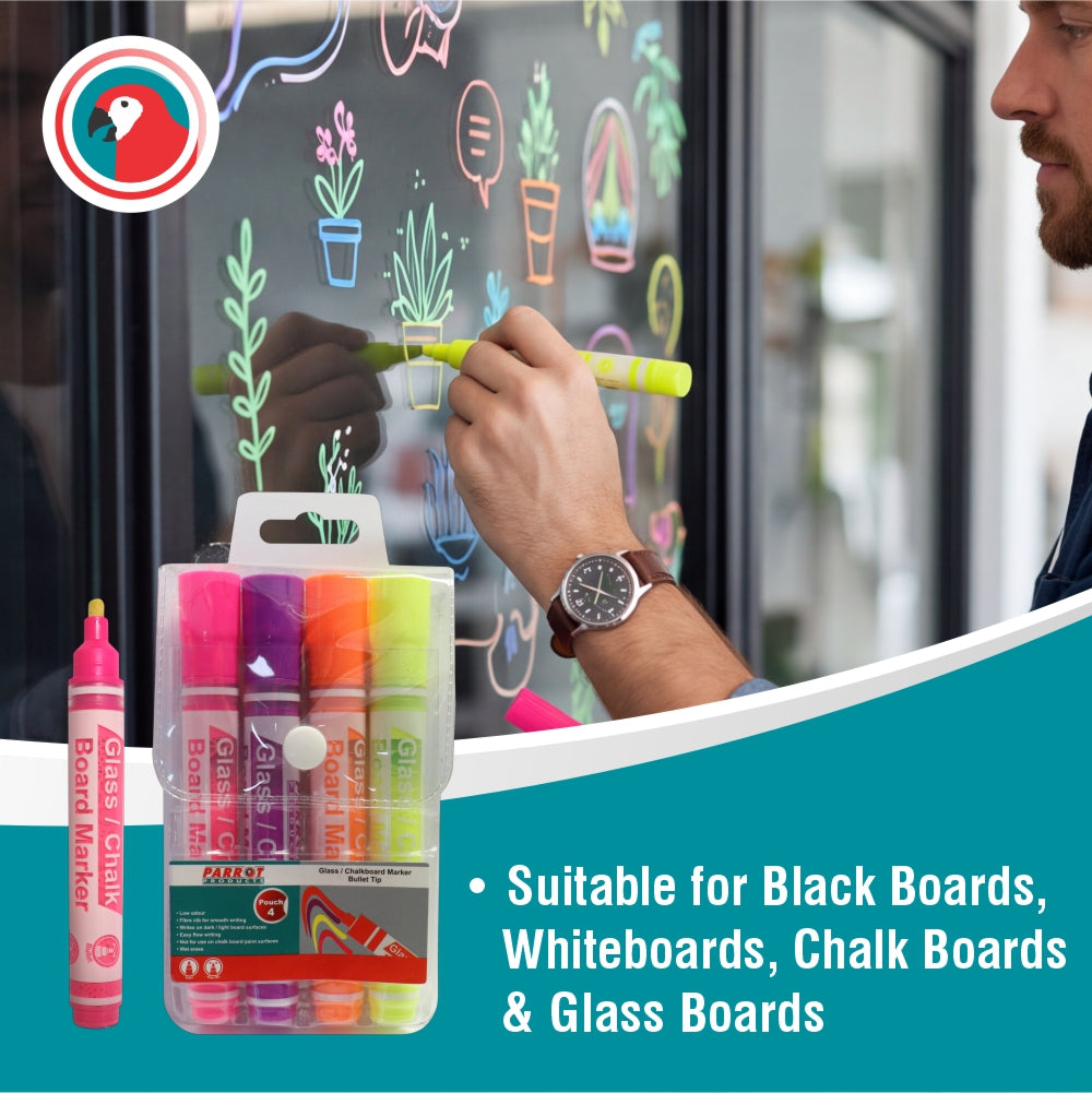 Glass/Chalkboard Markers Pouch 4 (Pink, Purple, Orange, Yellow)