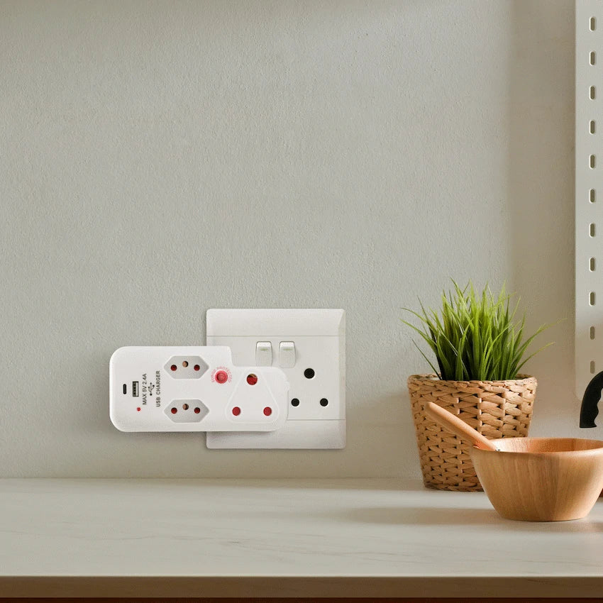 Ellies 3 Way Surge Adaptor with Type C + USB - WT