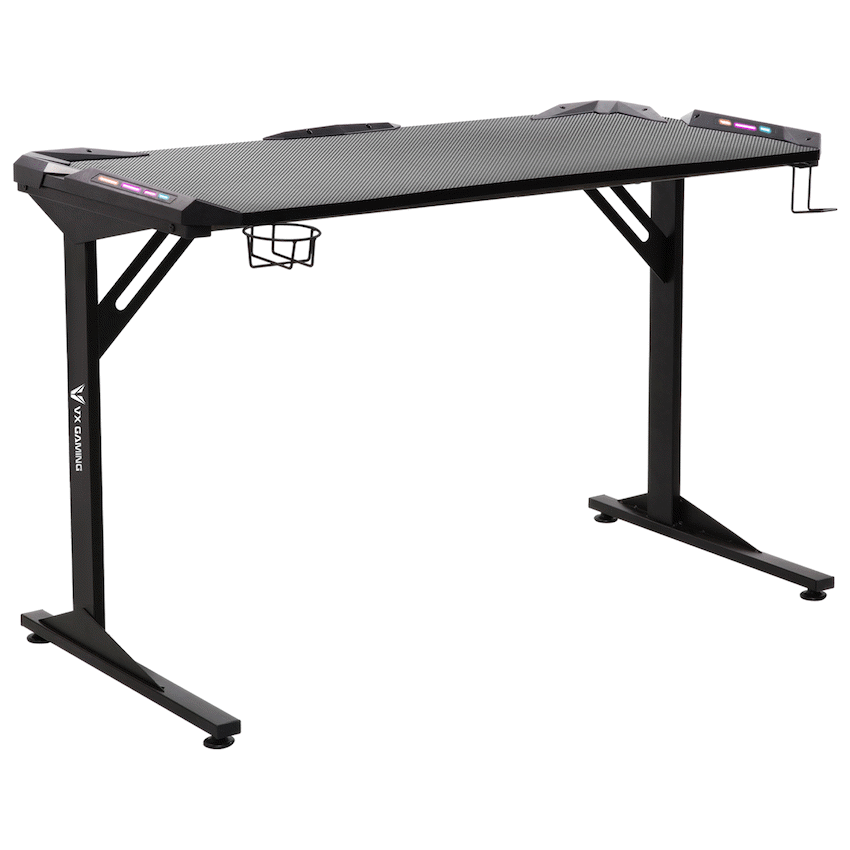 Fortress Gaming Desk with RGB Lights, Cup Holder