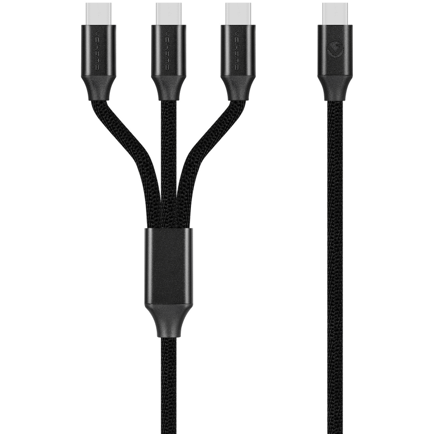 Volkano Weave Series 100w 3-in-1 Charge Cable (3 x Type C) - Black