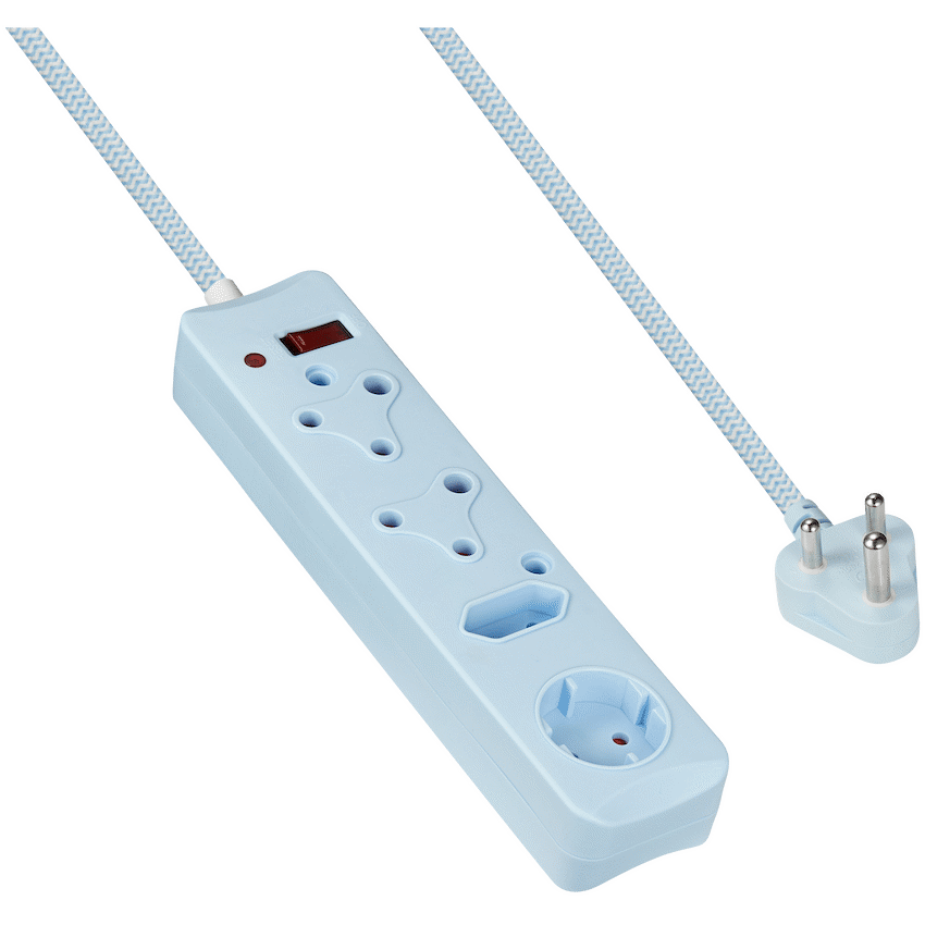 SWITCHED 4 Way Medium Surge Protected Multiplug 0.5M Braided Cord Blue