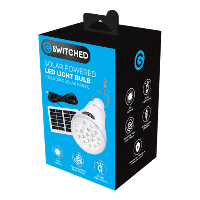 Switched Solar-Powered LED Light Bulb, Solar Panel Included - White