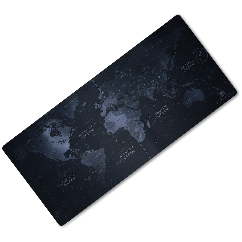 Everfurn Desk Mat - World Map - Large - Black - Non-Slip
