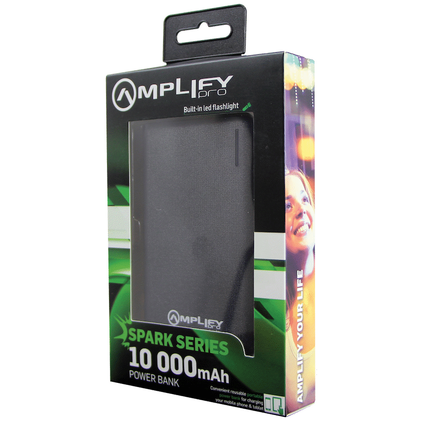 Amplify Spark Series 10000mAh Power Bank - Black/Grey