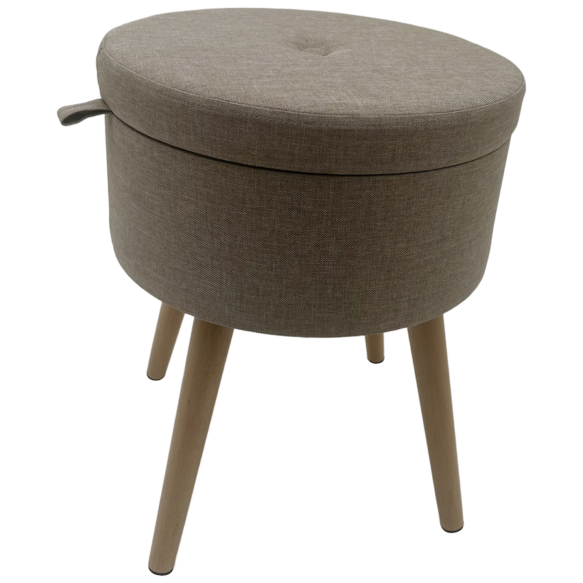 Sophie Round Storage Stool with Wooden Legs - Brown