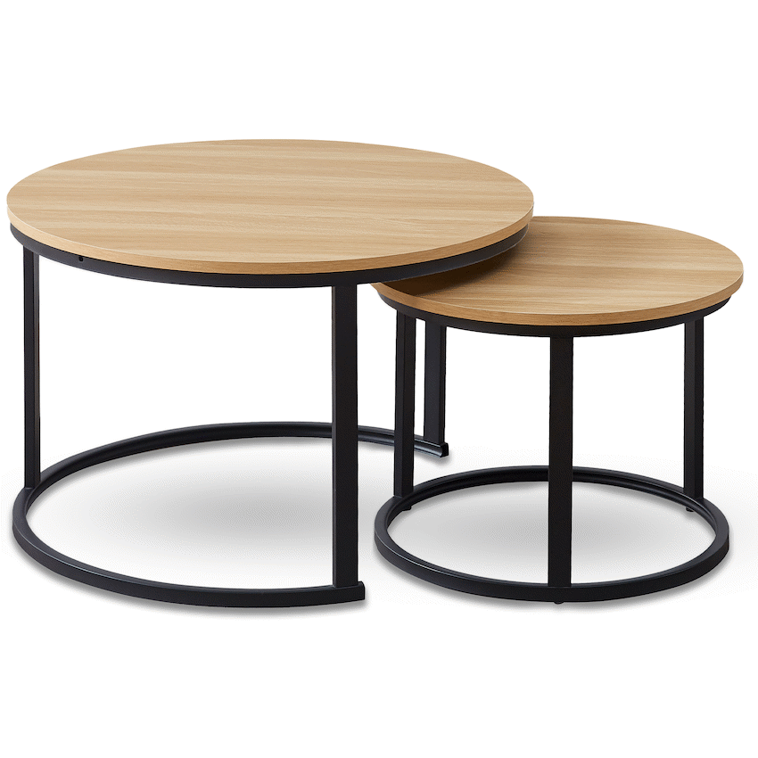 Everfurn Indus Nesting Coffee Table Oak With Black Frame