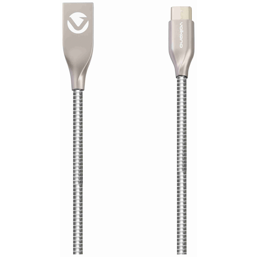 Volkano Iron Series Round Metallic Spring Type-C Cable 1.2m - Silver