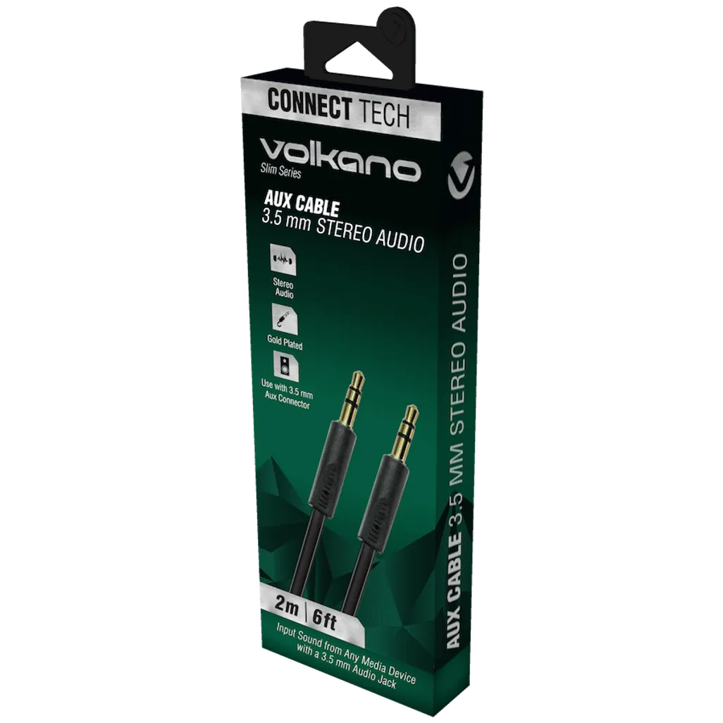 Volkano Slim Series Aux Cable 2m - Black