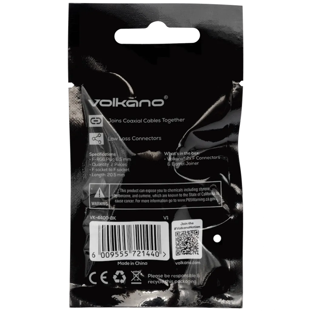 Volkano 2x F Connector & Barrel Joiner